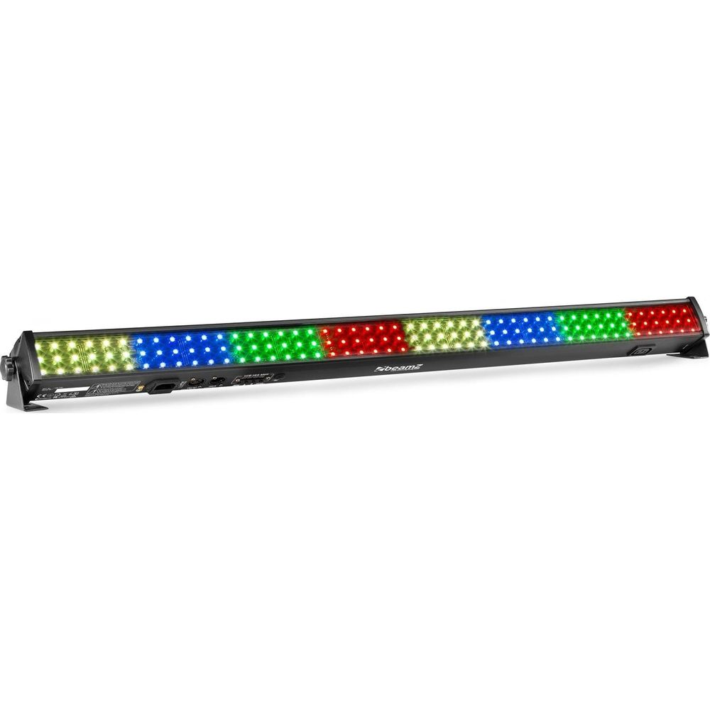Una barra de luz negra con muchos LED coloridos en rojo, verde y azul.