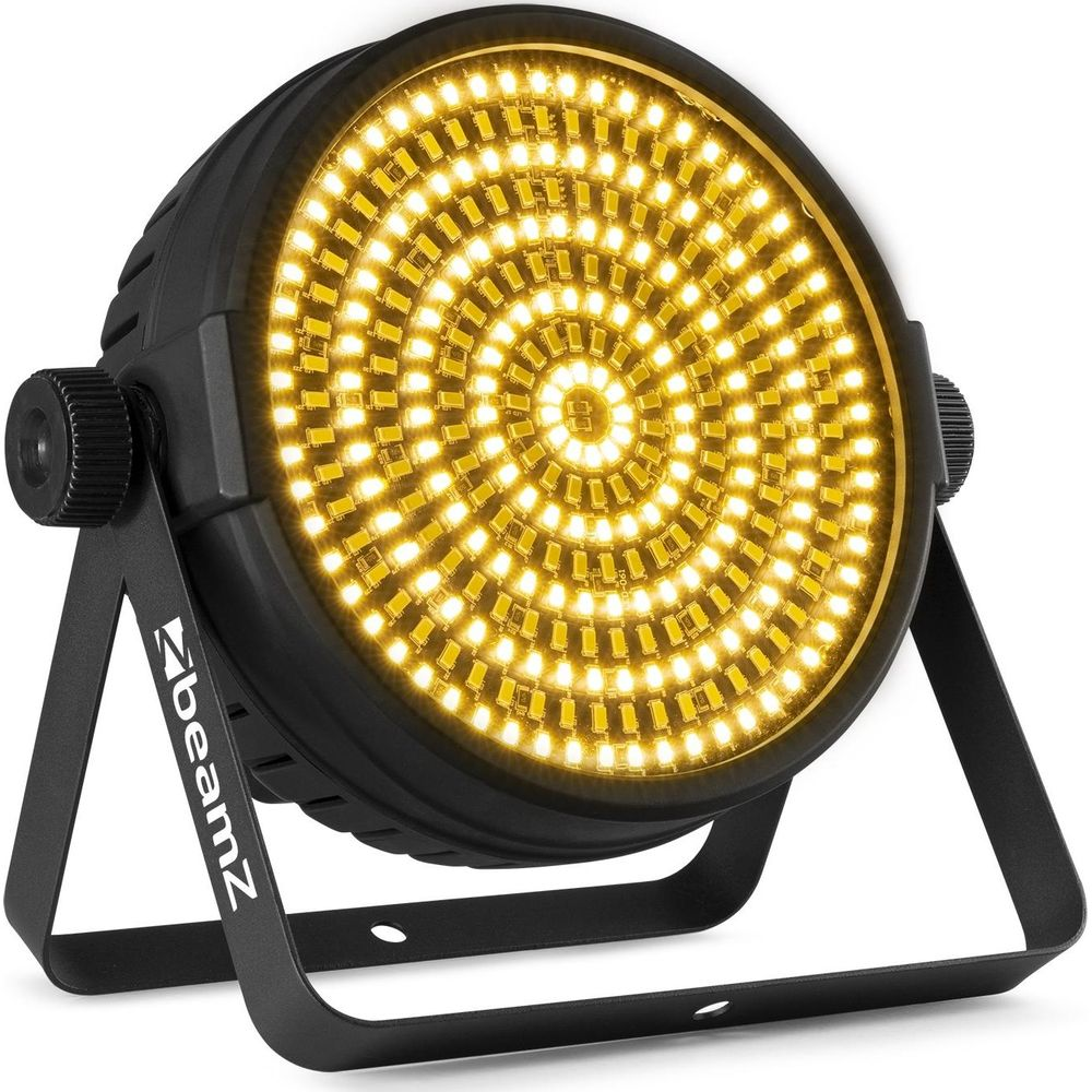 Un foco redondo y negro con muchos LEDs amarillos en espiral.