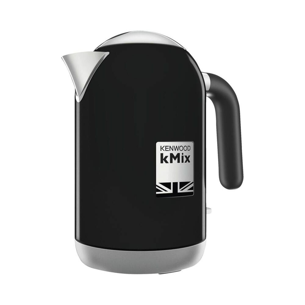 Czajnik elektryczny czarny z srebrną wylewką i rączką. Logo Kenwood kMix.