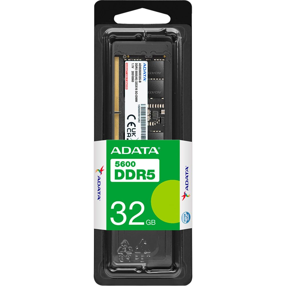 RAM ADATA DDR5 32GB 5600MHz SO-DIMM in confezione nera.