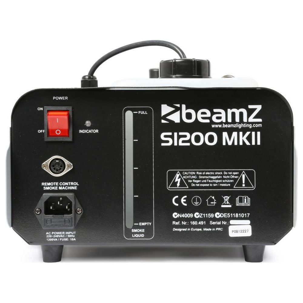 Máquina de humo BeamZ S1200 MKII con interruptor de encendido, indicador de nivel.