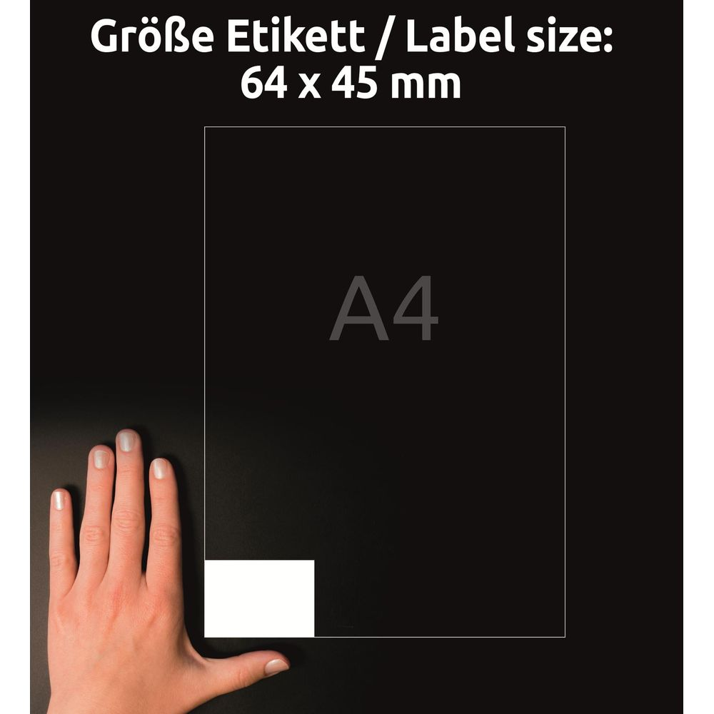 Eine Hand liegt neben einem Blatt Papier mit "A4" und einem weißen Rechteck.
