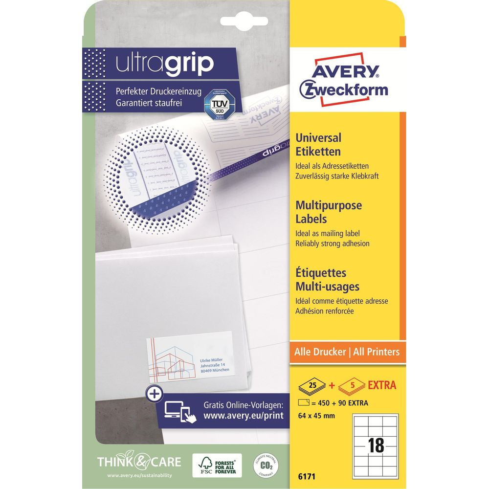 Avery Zweckform ultragrip Etiketten: Universal, Multipurpose, Multi-usages.
