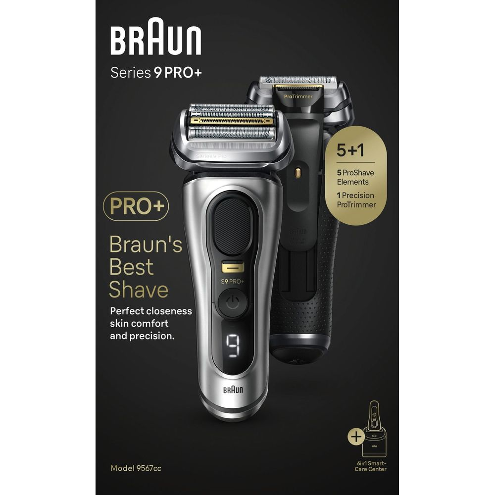 Braun Series 9 PRO+ Rasierer mit 5+1 ProShave Elementen und 6-in-1 Smart-Care Center.