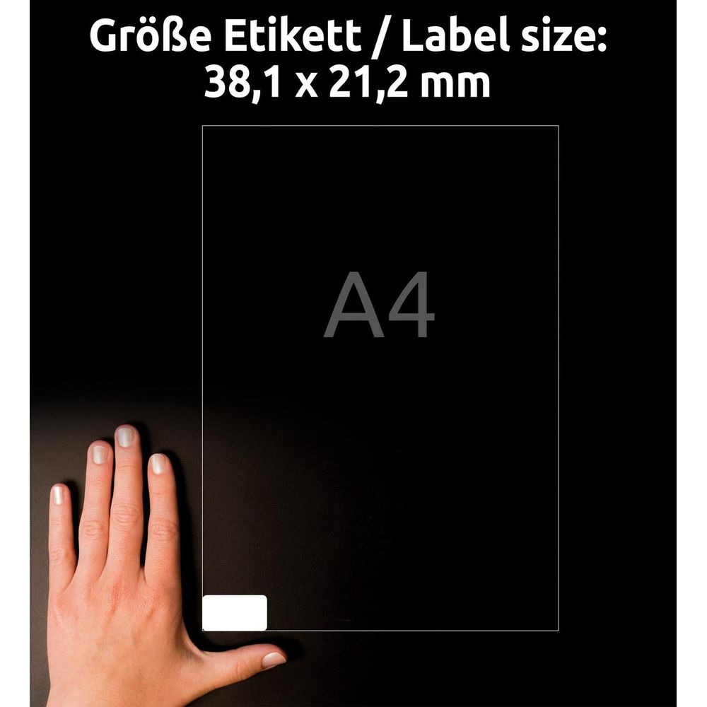 Eine Hand zeigt auf ein Blatt Papier mit "A4" und Text über die Größe.