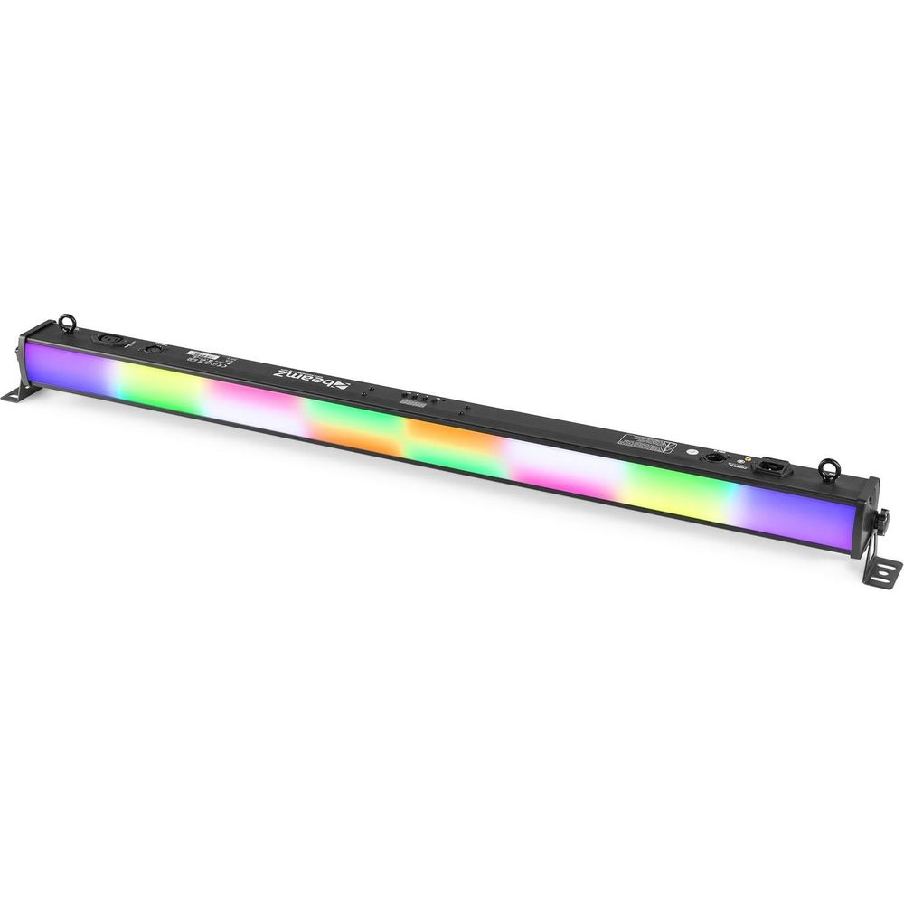 Una barra de luz larga y estrecha que muestra colores RGB sobre fondo blanco.
