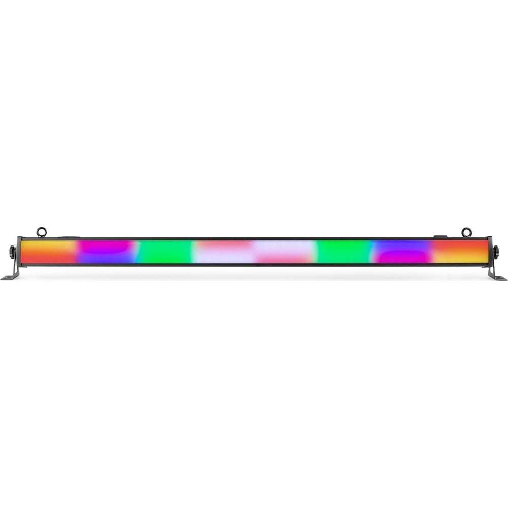 Una barra de luz larga y estrecha brilla en colores del arcoíris.