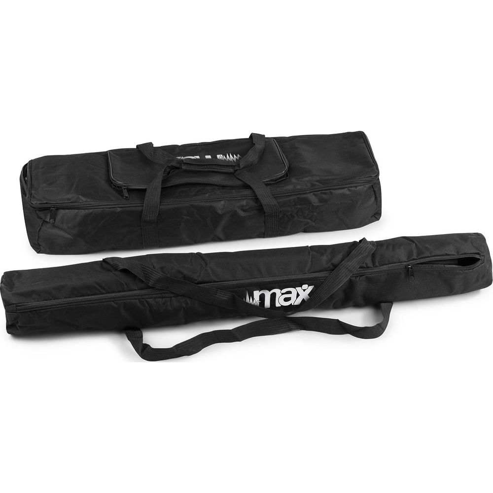 Dos bolsas negras para equipo, una rectangular y otra cilíndrica.