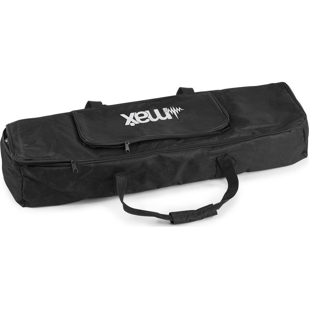 Bolsa de transporte negra con cremallera, asas y logo.