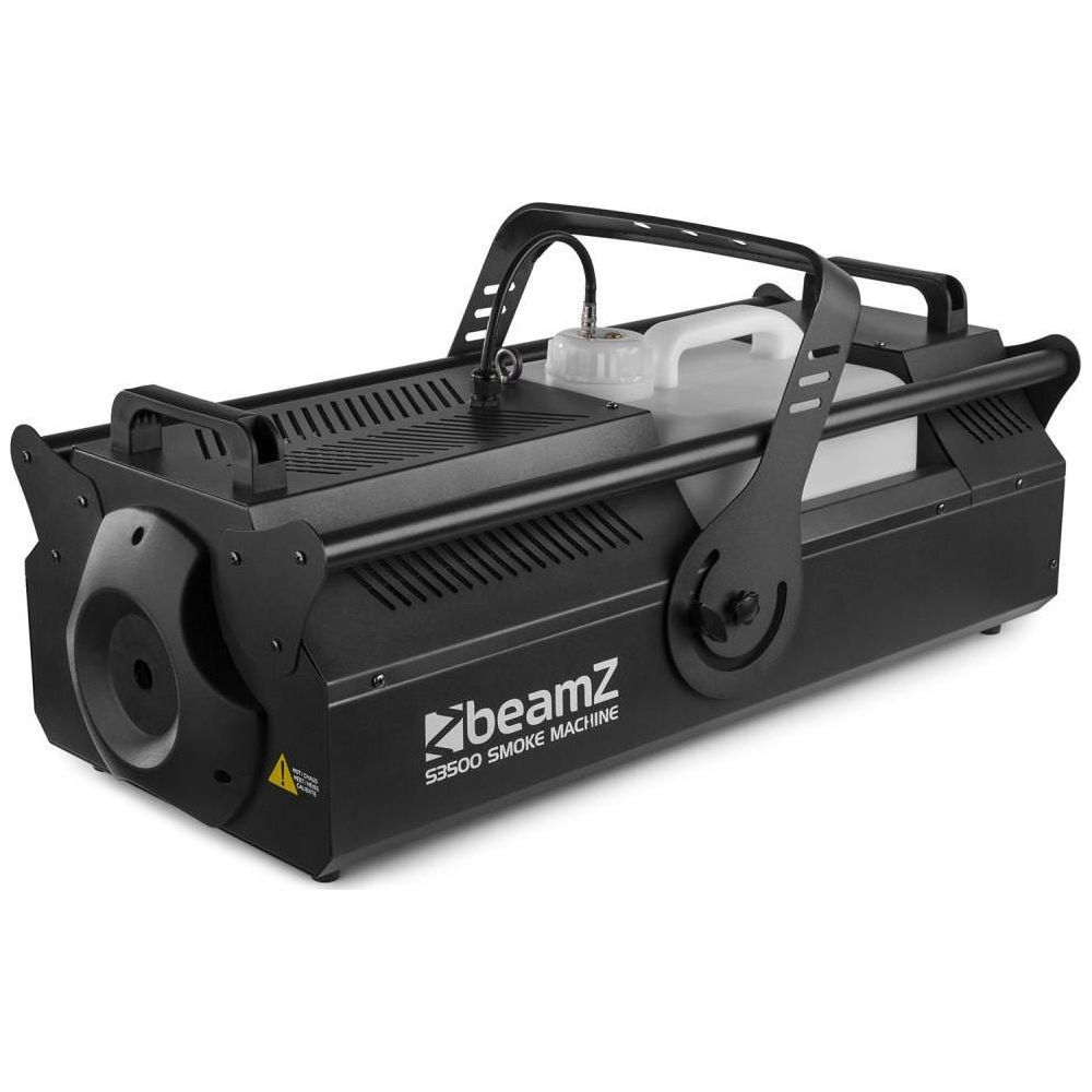 Máquina de humo BeamZ S3500 negra con depósito de agua y asa.
