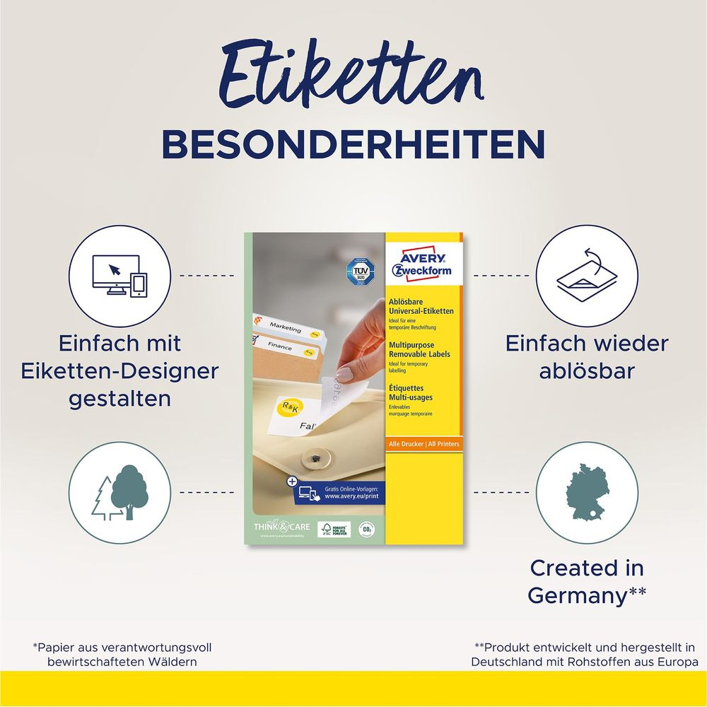 Avery Zweckform Etiketten: Online-Design, ablösbar, aus Deutschland.