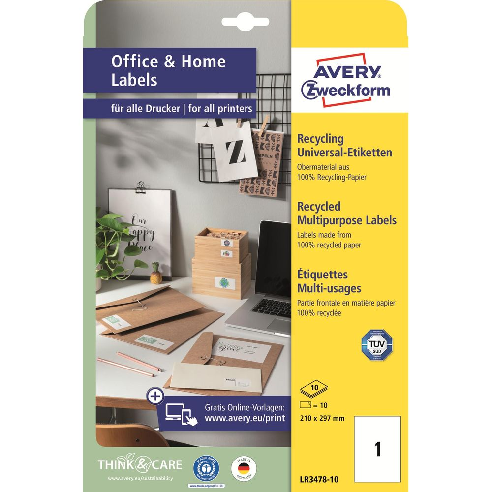 Packung Avery Zweckform Recycling Etiketten für Büro und Zuhause.