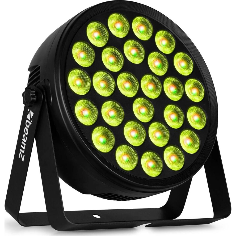 Un foco negro redondo con 25 LEDs verdes y un soporte metálico.