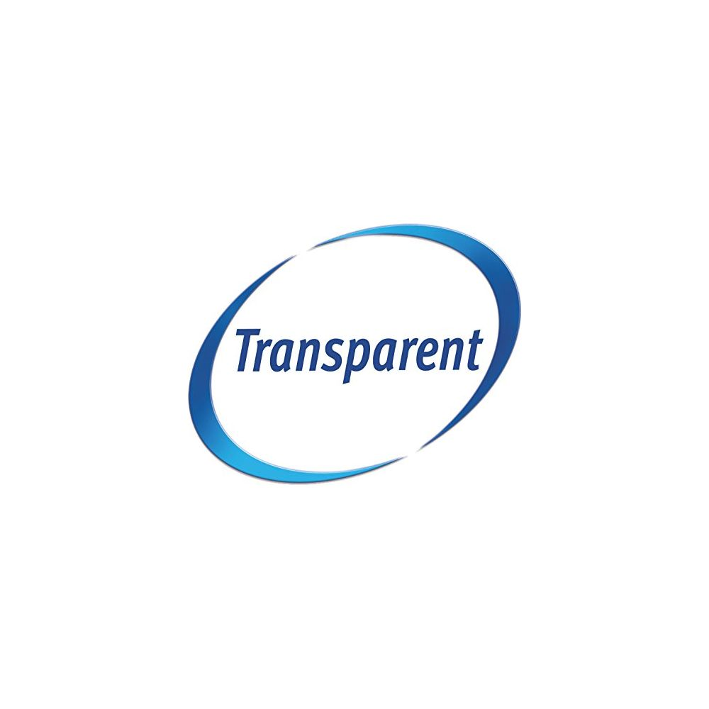 Logo ze słowem Transparent w niebieskim tekście, otoczone niebieskim owalem.