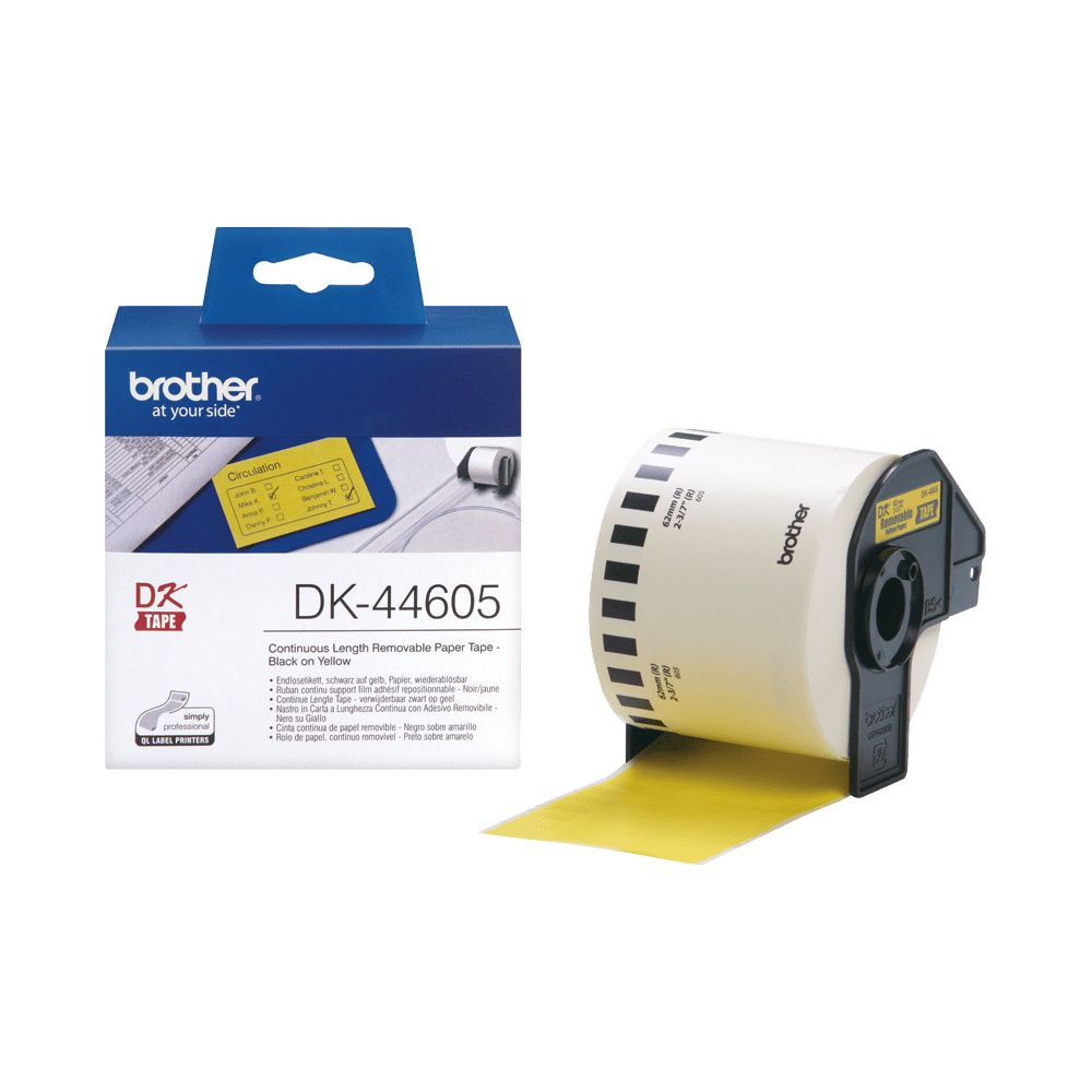 Rotolo di nastro continuo Brother DK-44605, nero su giallo, 62mm.