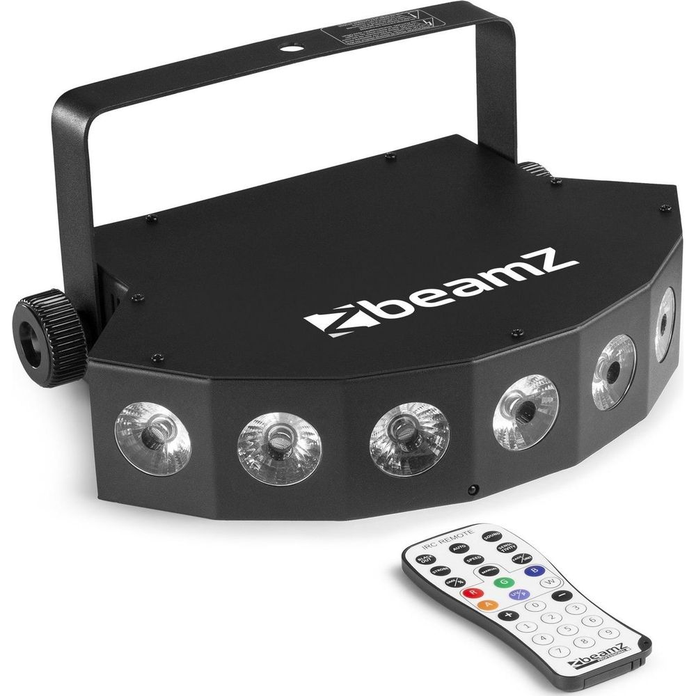 Dispositivo de efecto de luz negro con control remoto, cuatro lentes y asa.