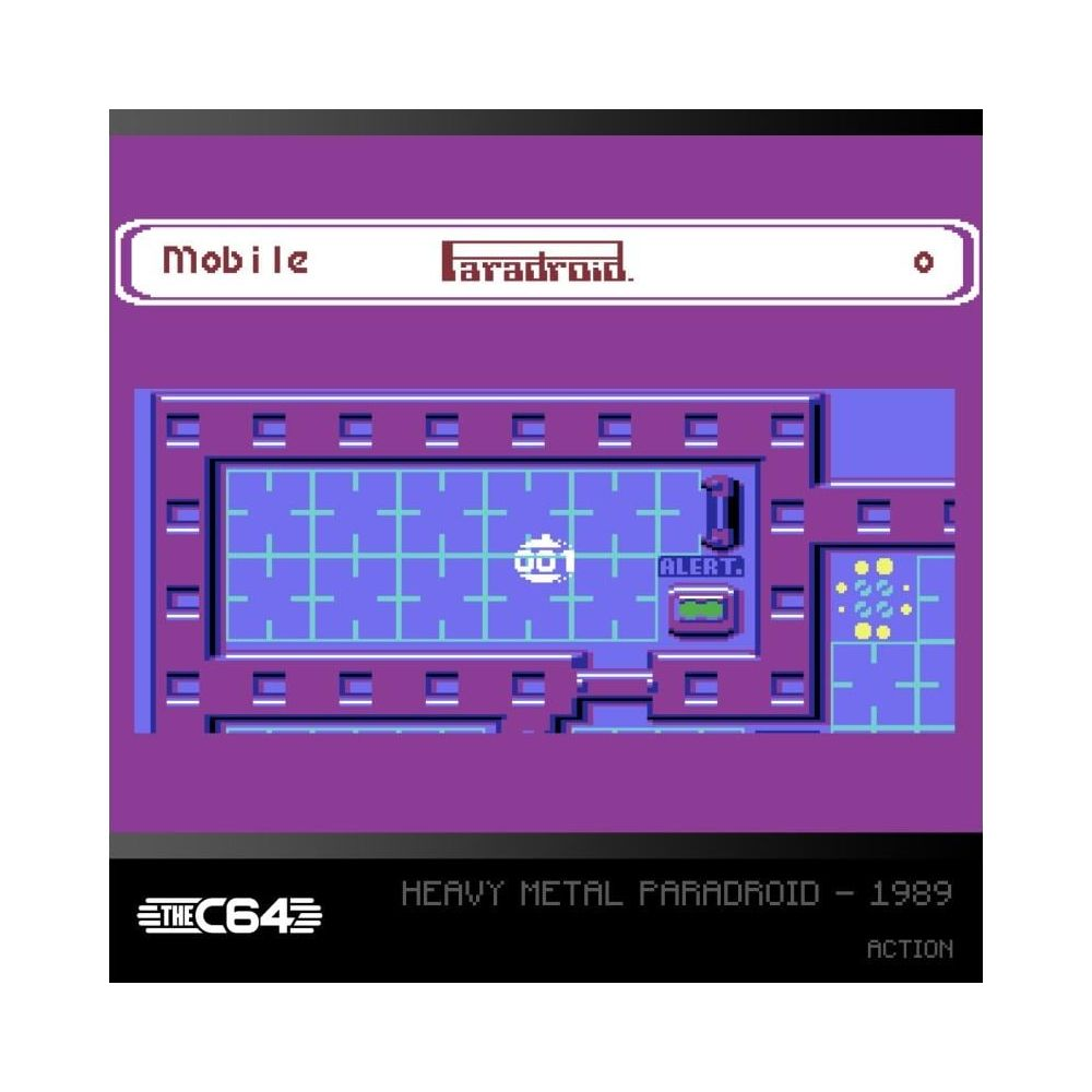 Screenshot di Heavy Metal Parandroid, un gioco 2D con grafica a pixel viola e blu.