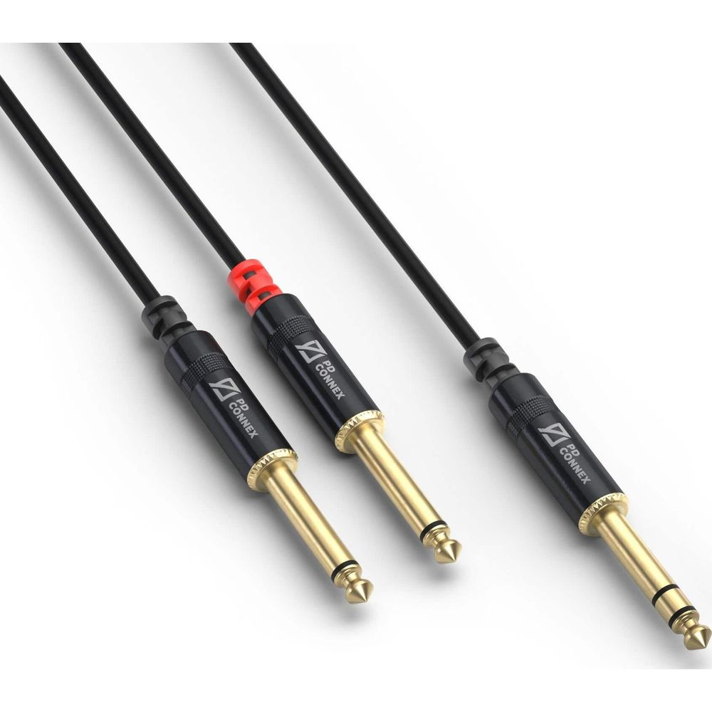 Tres cables negros con conectores dorados y agarres negros.
