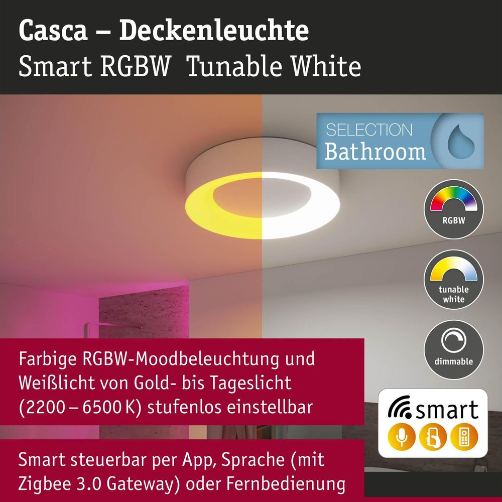 Plafonnier RVBW et blanc, dimmable, contrôlable par app/voix.