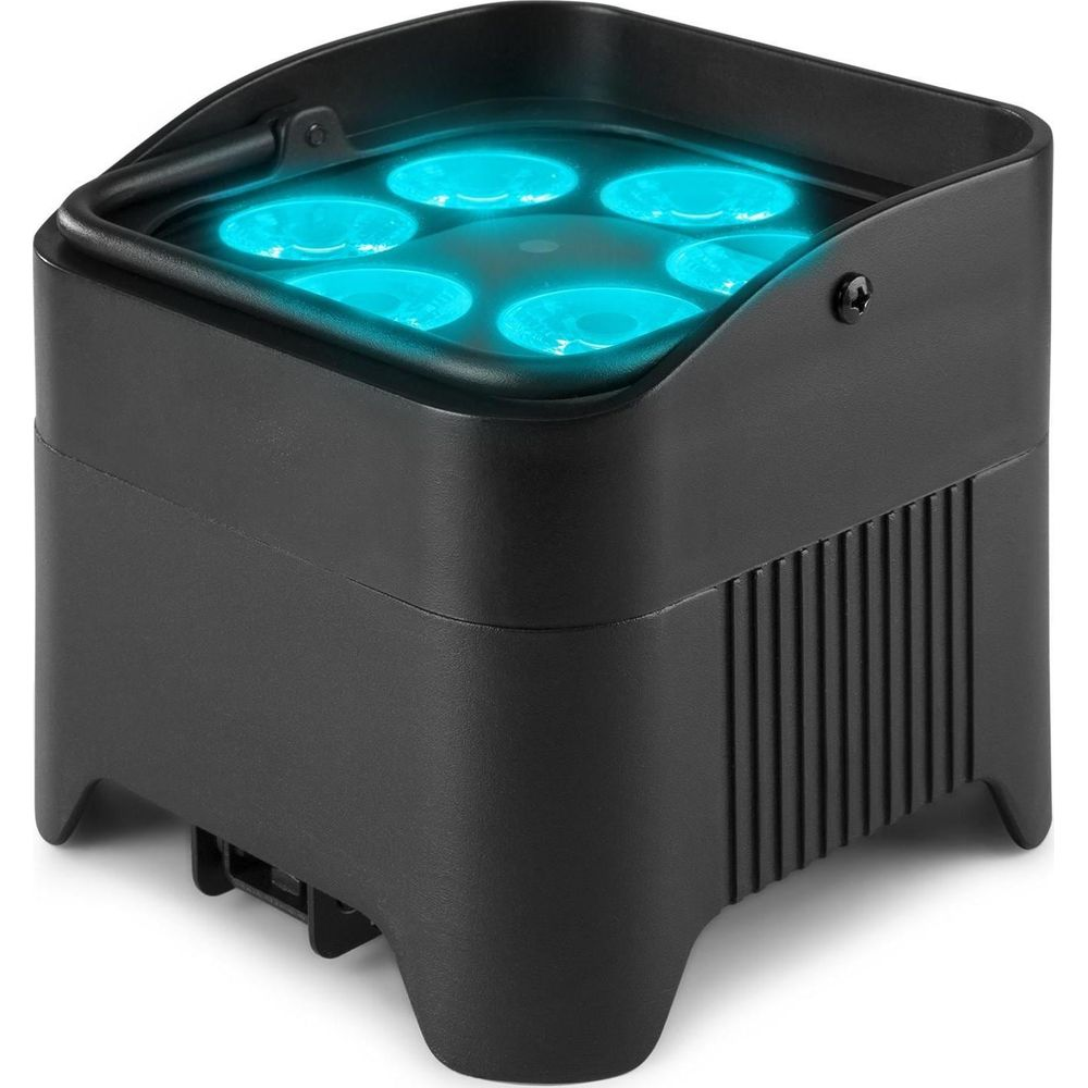 Caja negra con seis luces azules arriba.