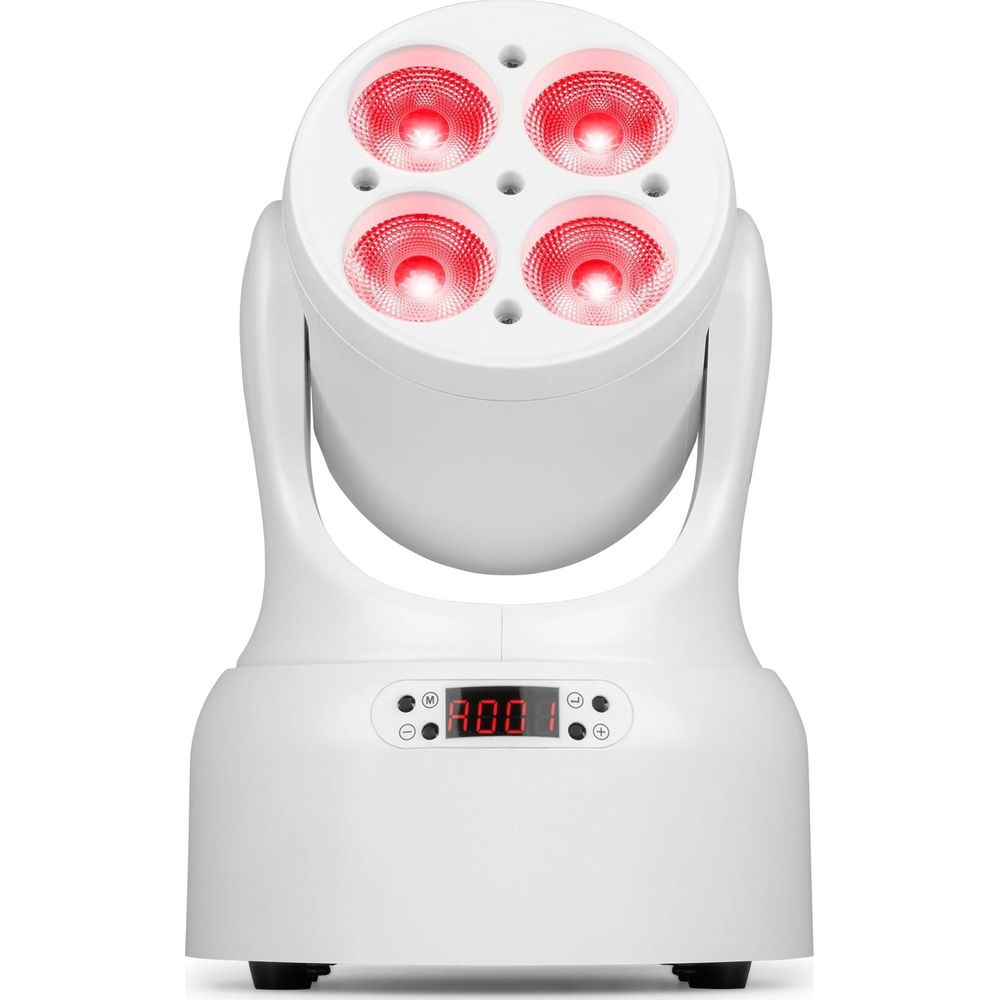 Una luz de escenario blanca con cuatro luces rojas y una pantalla digital.