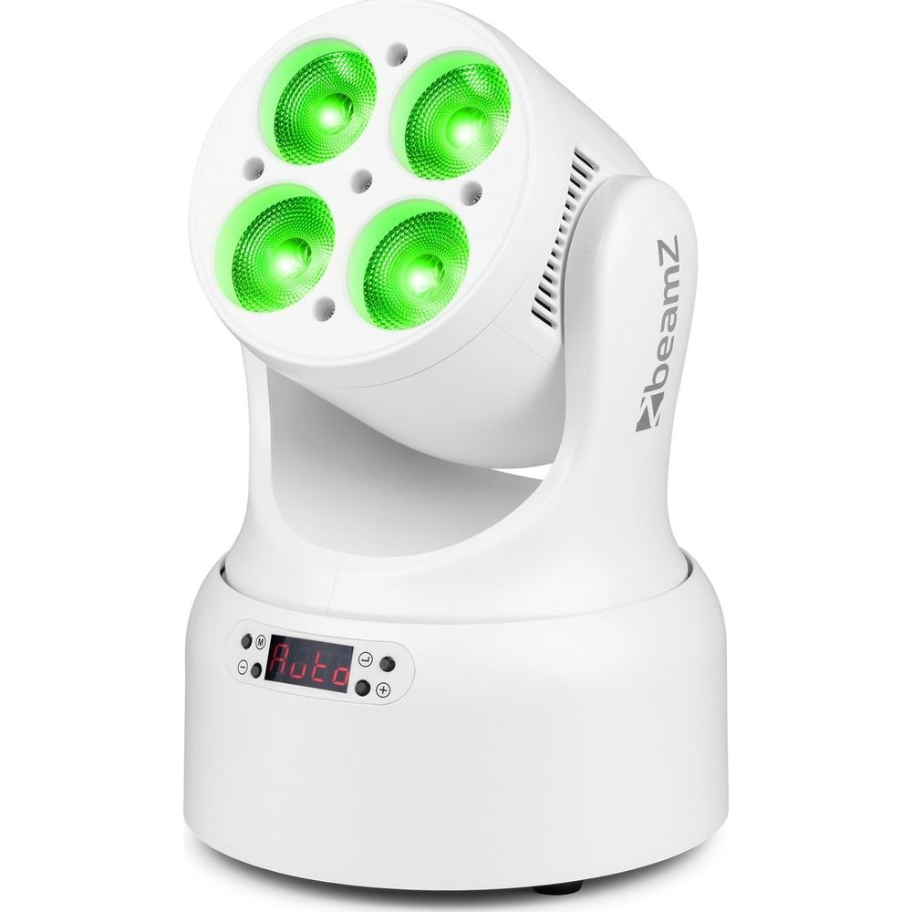 Foco blanco con cuatro luces LED verdes y pantalla digital.
