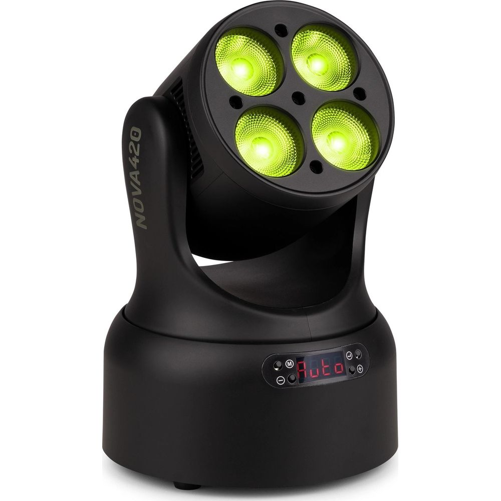 Foco negro con cuatro LEDs verdes y texto NOVA420.