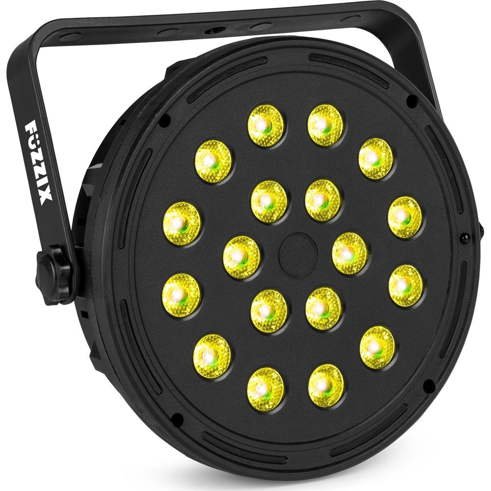 Foco negro con 16 LEDs amarillos y logo FUZZIX, sobre fondo blanco.