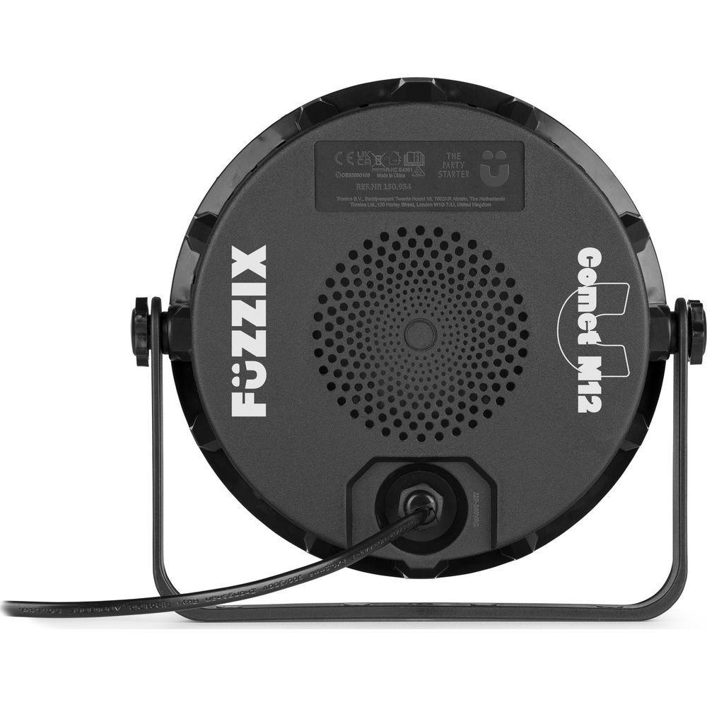 Parte trasera de un Fuzzix Comet M12 Party Starter negro con cable.