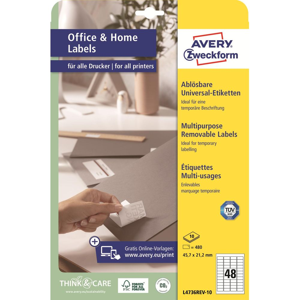 Avery Zweckform Etikettenpackung: Büro & Zuhause, multifunktional, abziehbar.