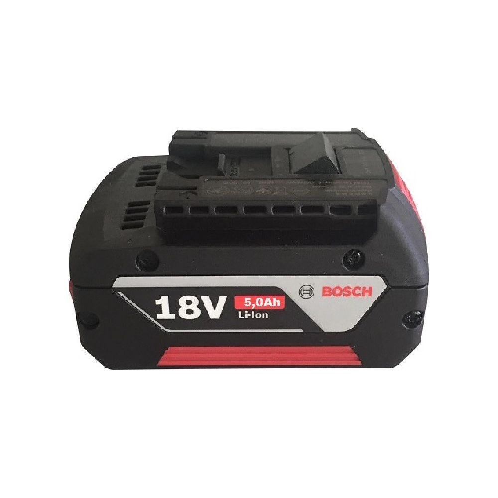 Kırmızı şeritli siyah Bosch 18V 5,0Ah Li-ion pil.