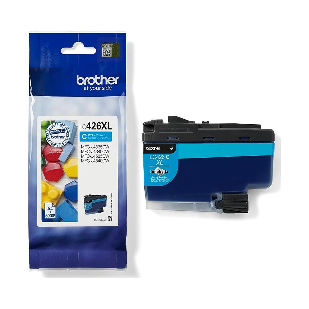 Opakowanie wkładu atramentowego Brother LC426XL w kolorze cyjan i pojedynczy wkład.