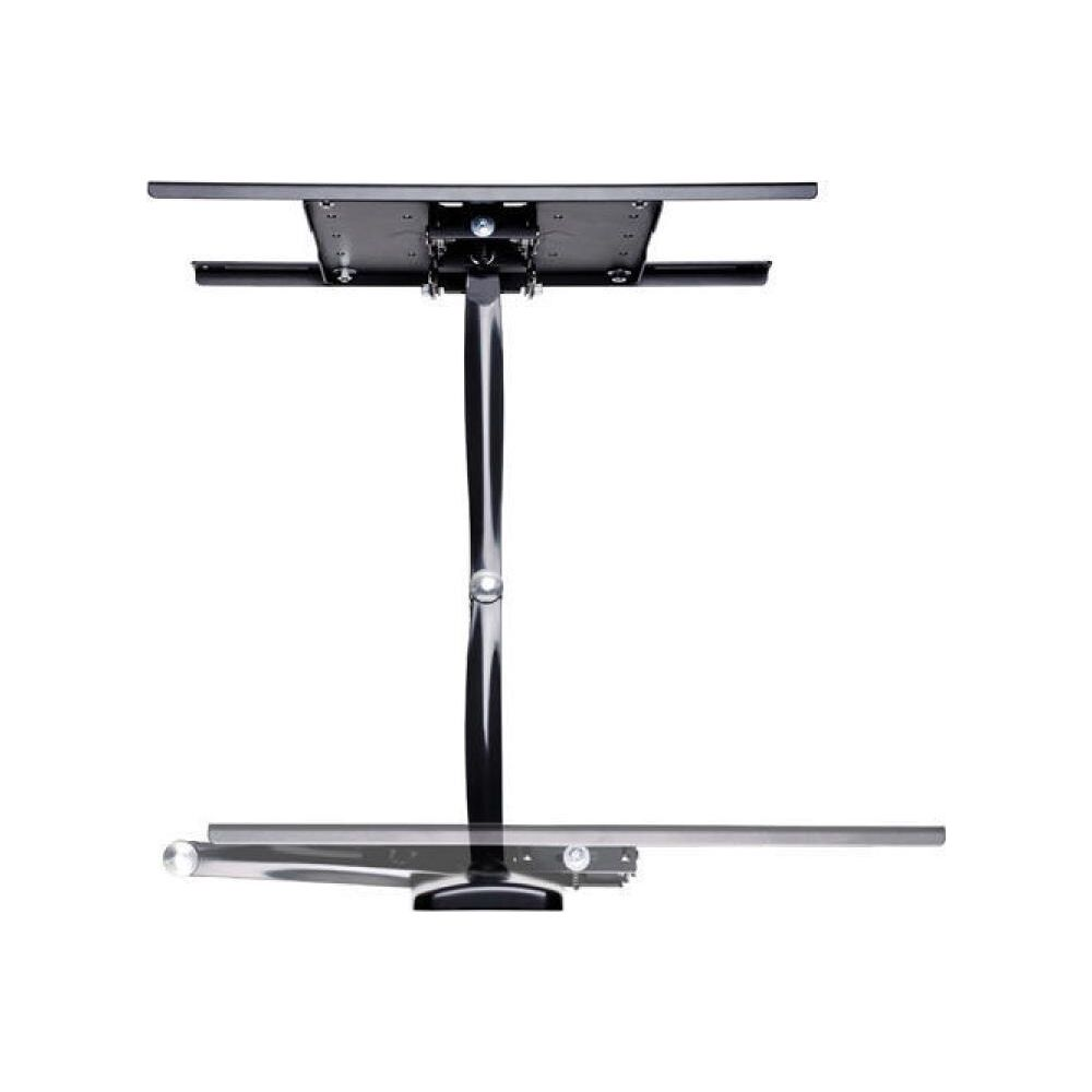 Support de plafond noir pour TV avec bras extensibles et support vertical.