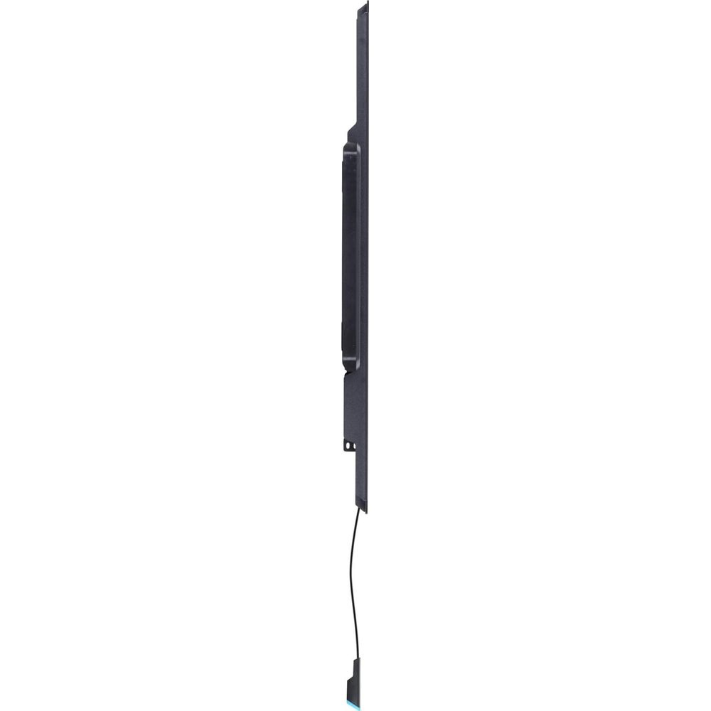 Arrière d'un téléviseur sombre, vu de profil avec des câbles.