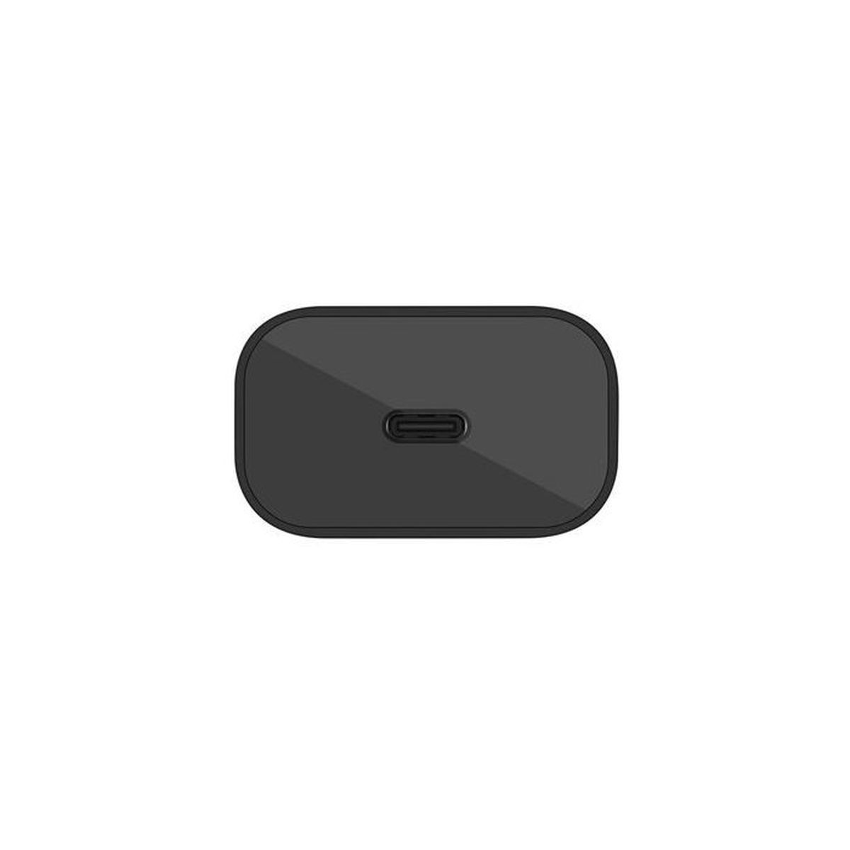 Un adattatore USB-C nero con angoli arrotondati su sfondo bianco.