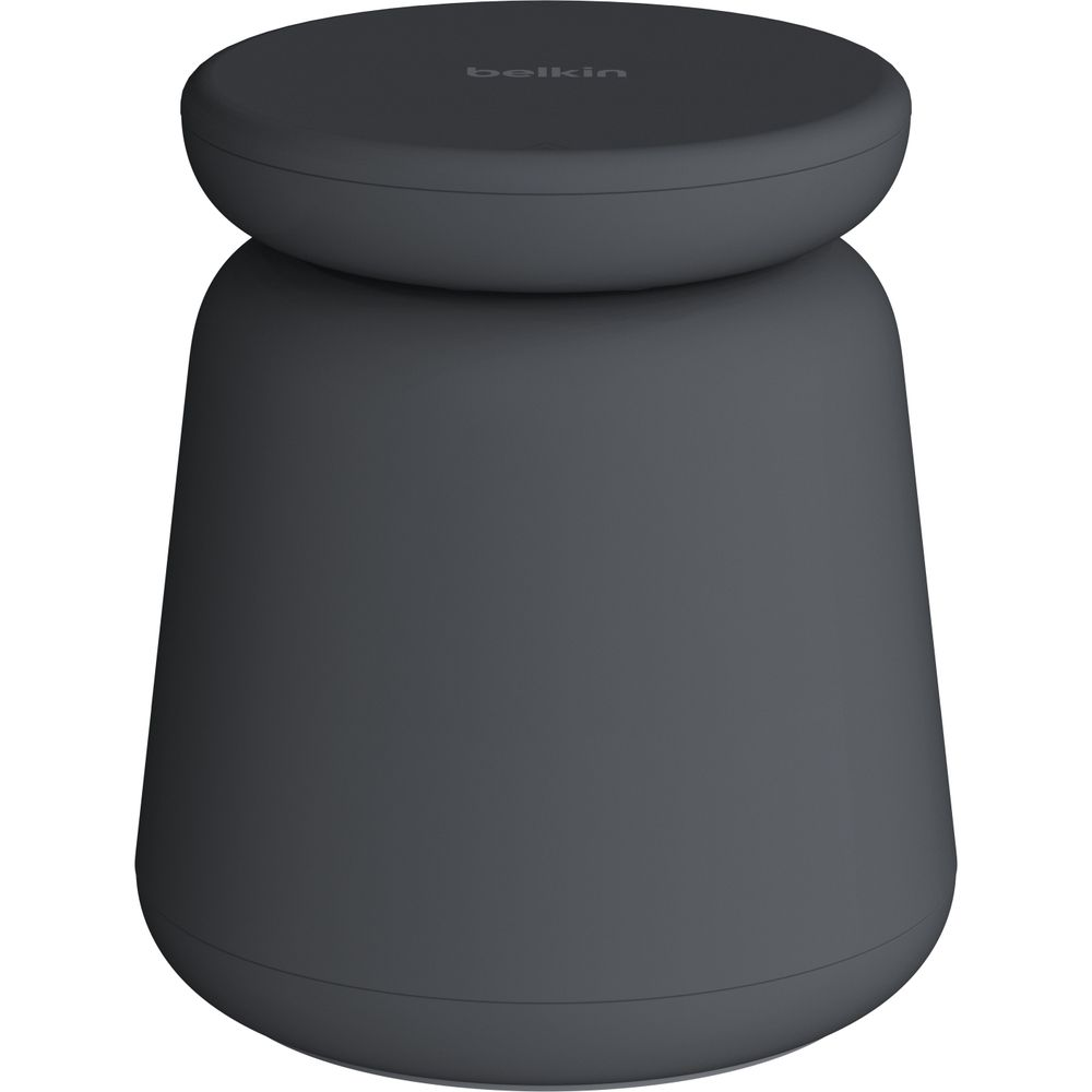 Dispositivo Belkin grigio scuro con due parti cilindriche sovrapposte.