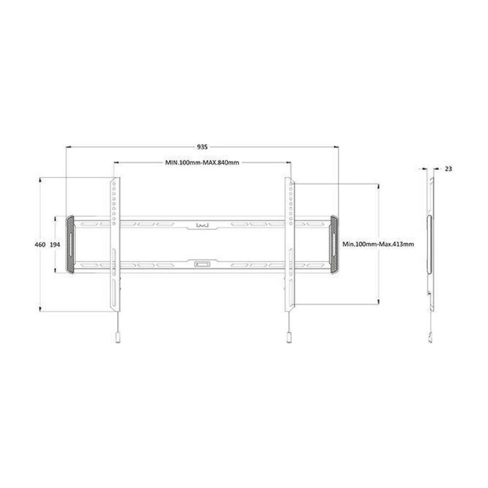 Dessin technique d'un support mural avec dimensions.