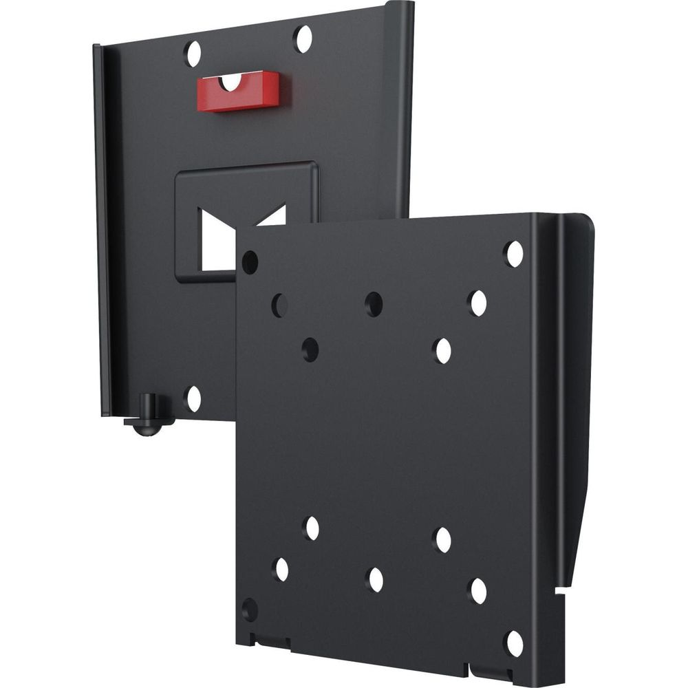 Deux supports métalliques noirs, un plus grand avec un accent rouge.