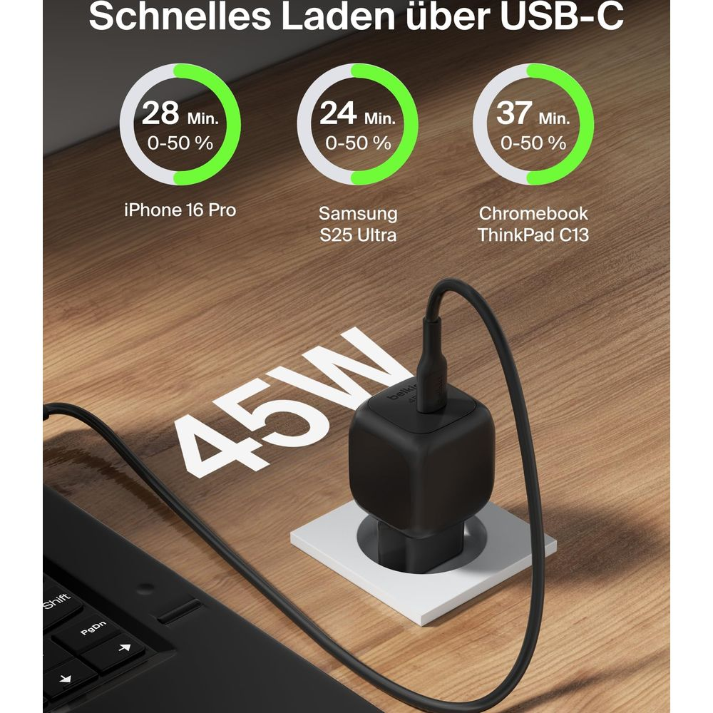 Caricatore USB-C 45W per iPhone, Samsung, Chromebook. Ricarica rapida.
