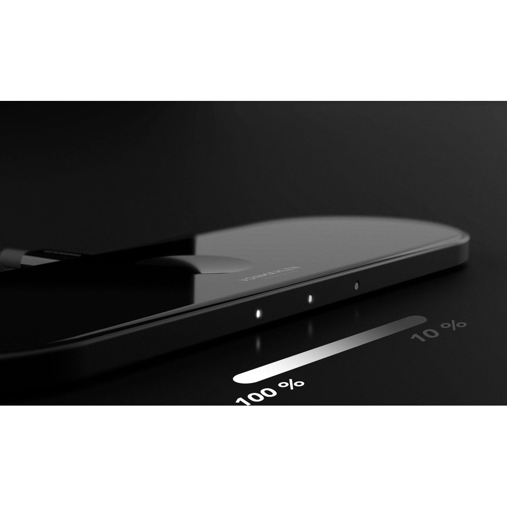 Schwarzes Smartphone mit Ladeanzeige von 10% bis 100%.