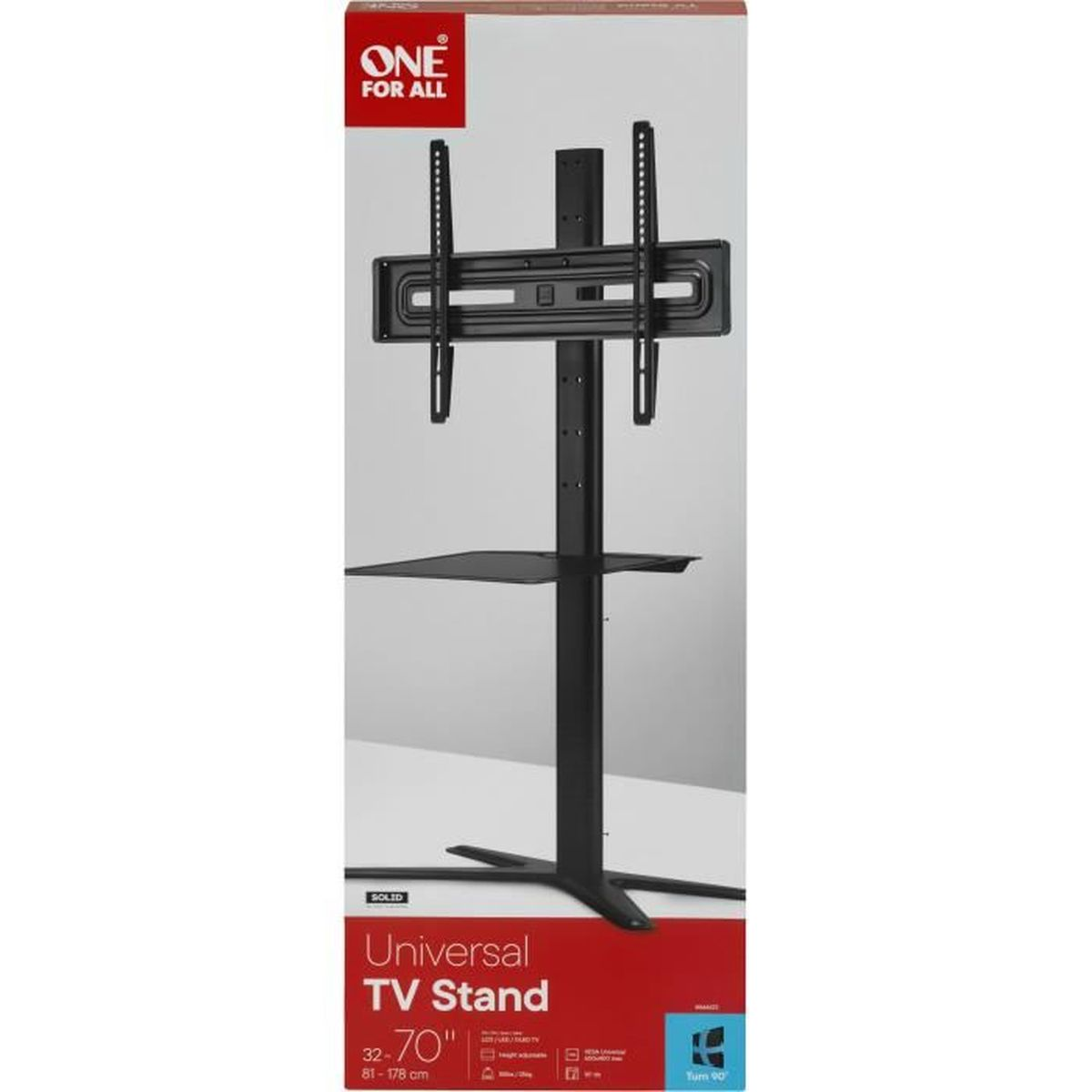 Een zwarte universele tv-standaard voor 32-70 inch schermen.