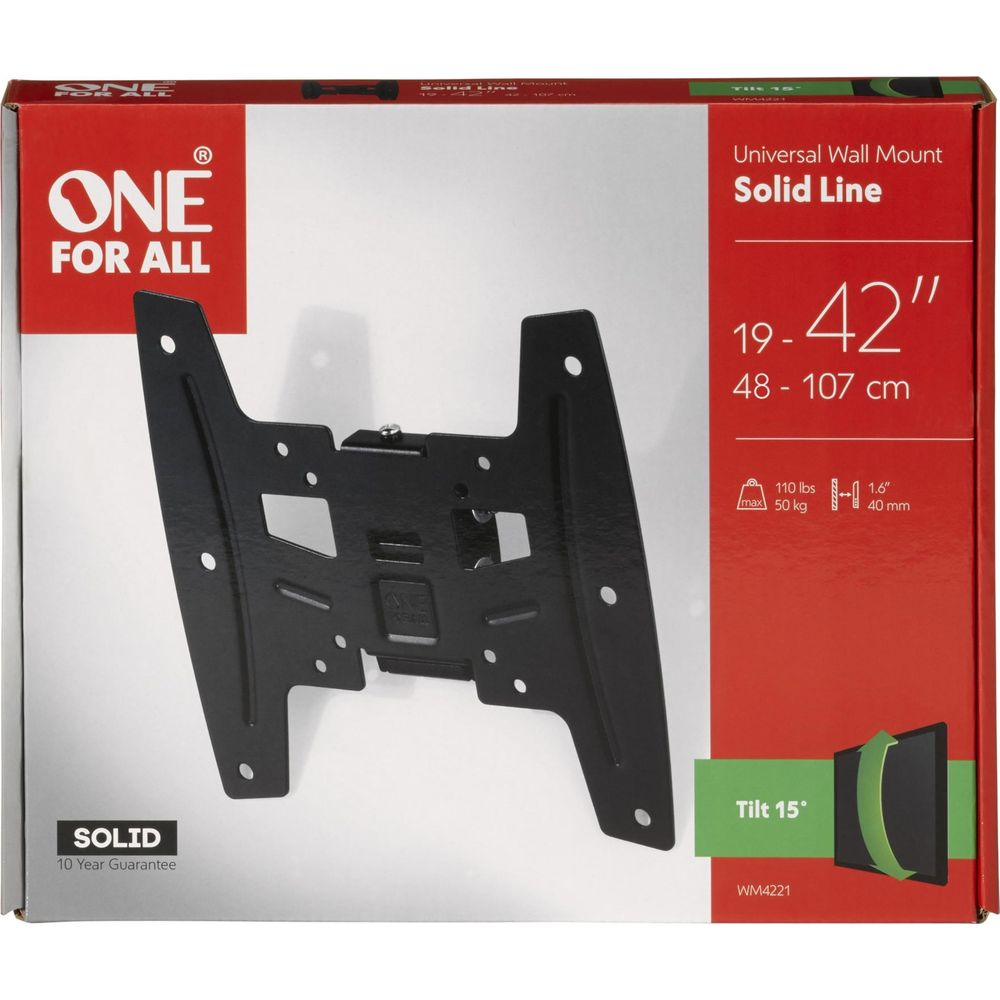 Zwarte tv-muurbeugel voor 19-42 inch schermen, max 50 kg.