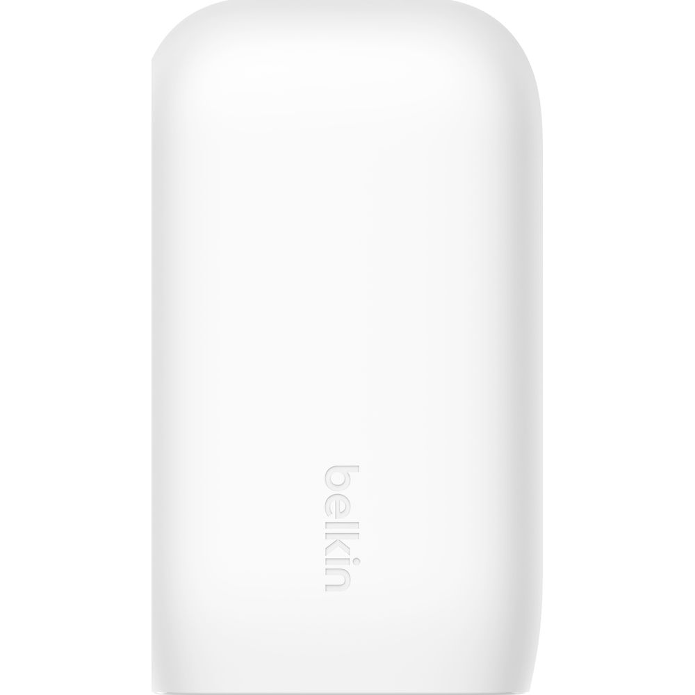Un dispositivo rectangular blanco y redondeado con el logo de Belkin.