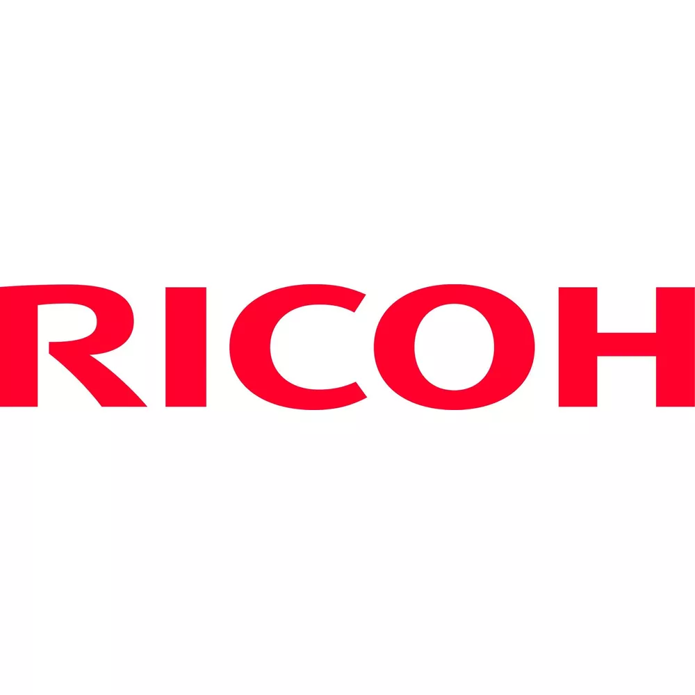 Logo Ricoh w czerwonych literach na białym tle.