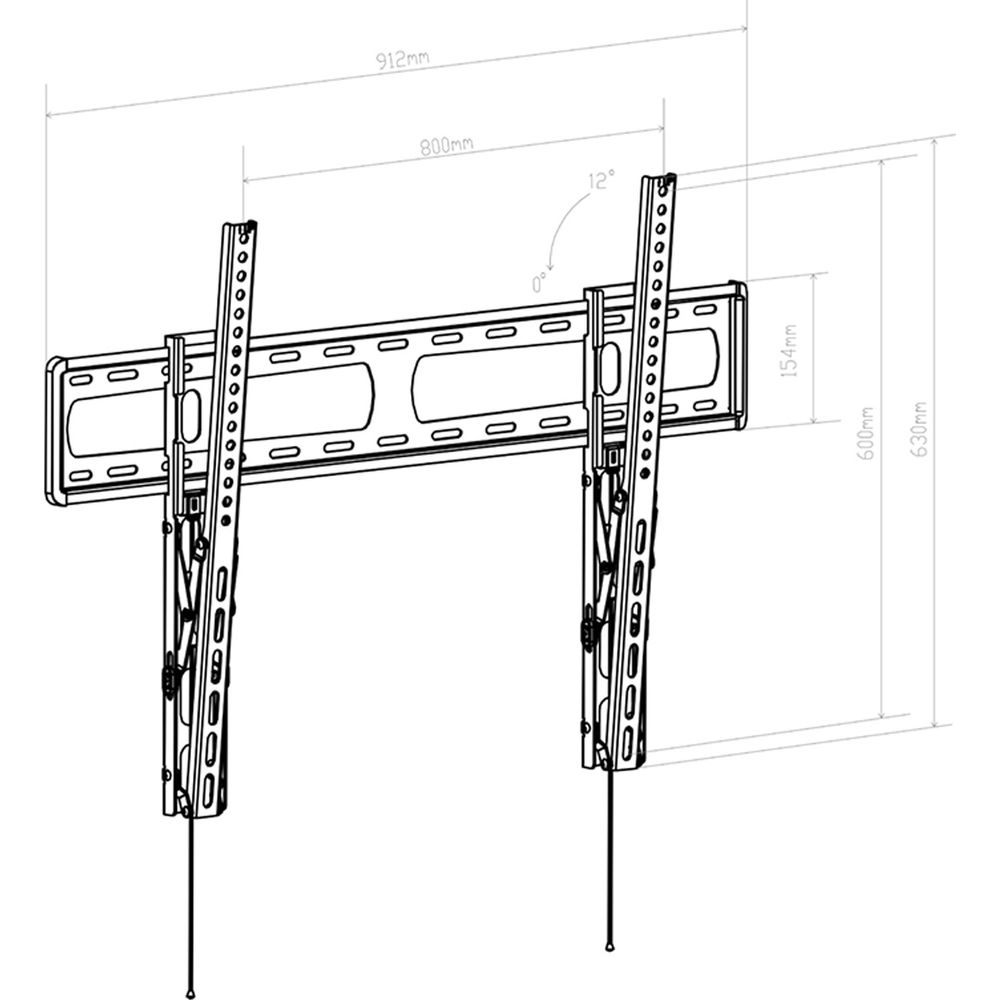 Dibujo técnico de un soporte de pared para TV con dimensiones.