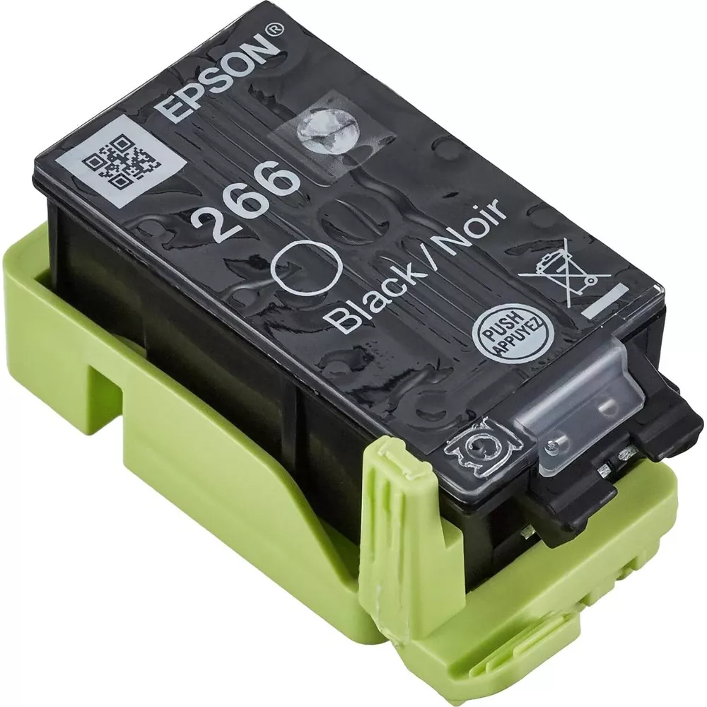 Cartouche d'encre noire Epson 266 dans un support vert.