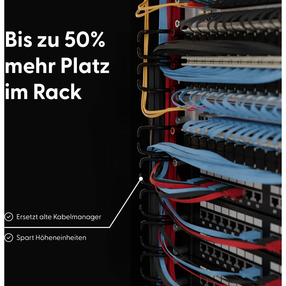 Szafa serwerowa z wieloma kolorowymi kablami sieciowymi i tekstem.