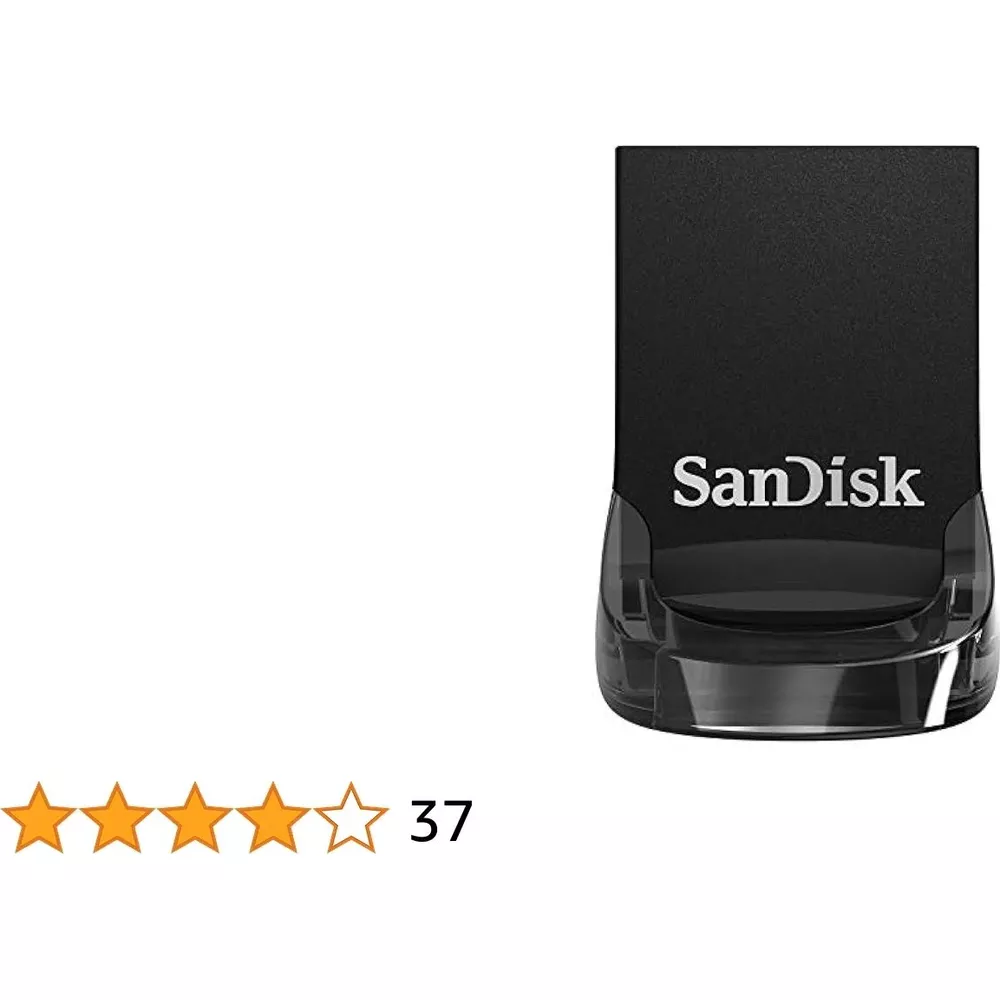 Czarny pendrive SanDisk z oceną gwiazdkową i liczbą 37.