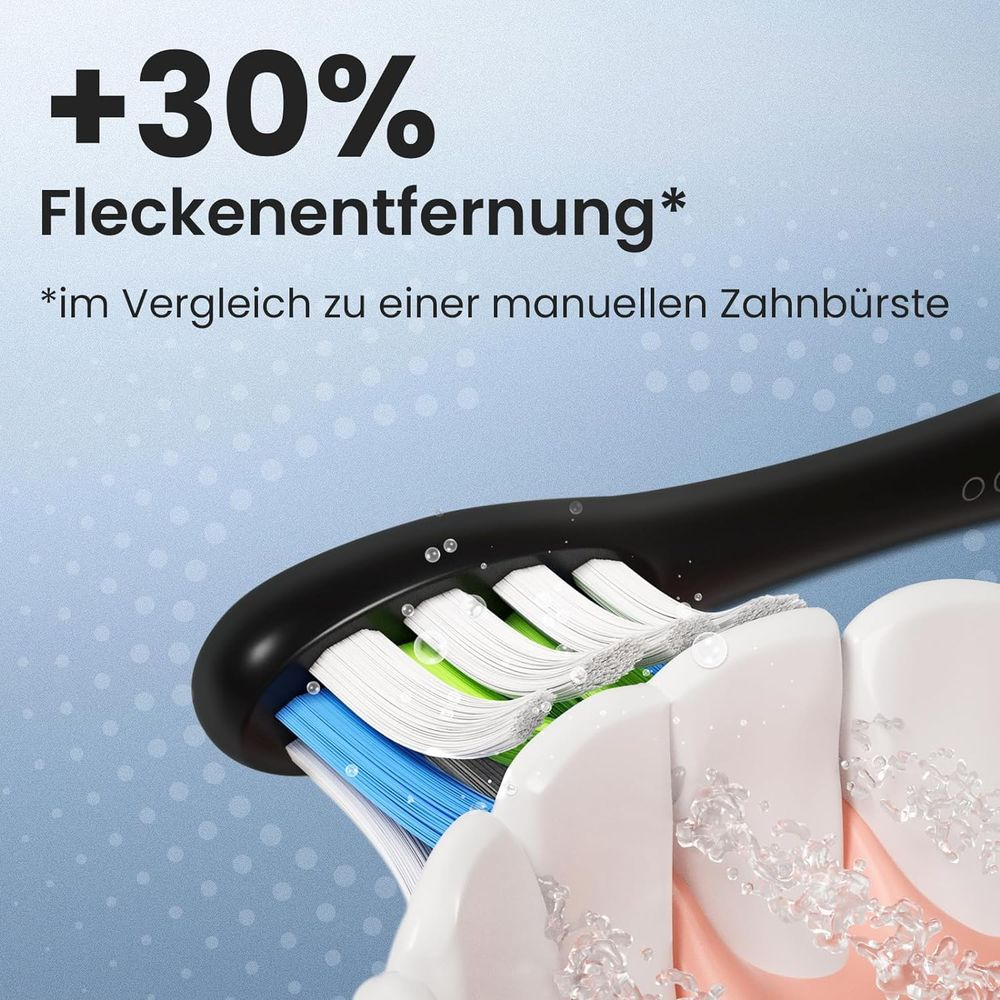 +30% Fleckenentfernung mit elektrischer Zahnbürste und Wasser.