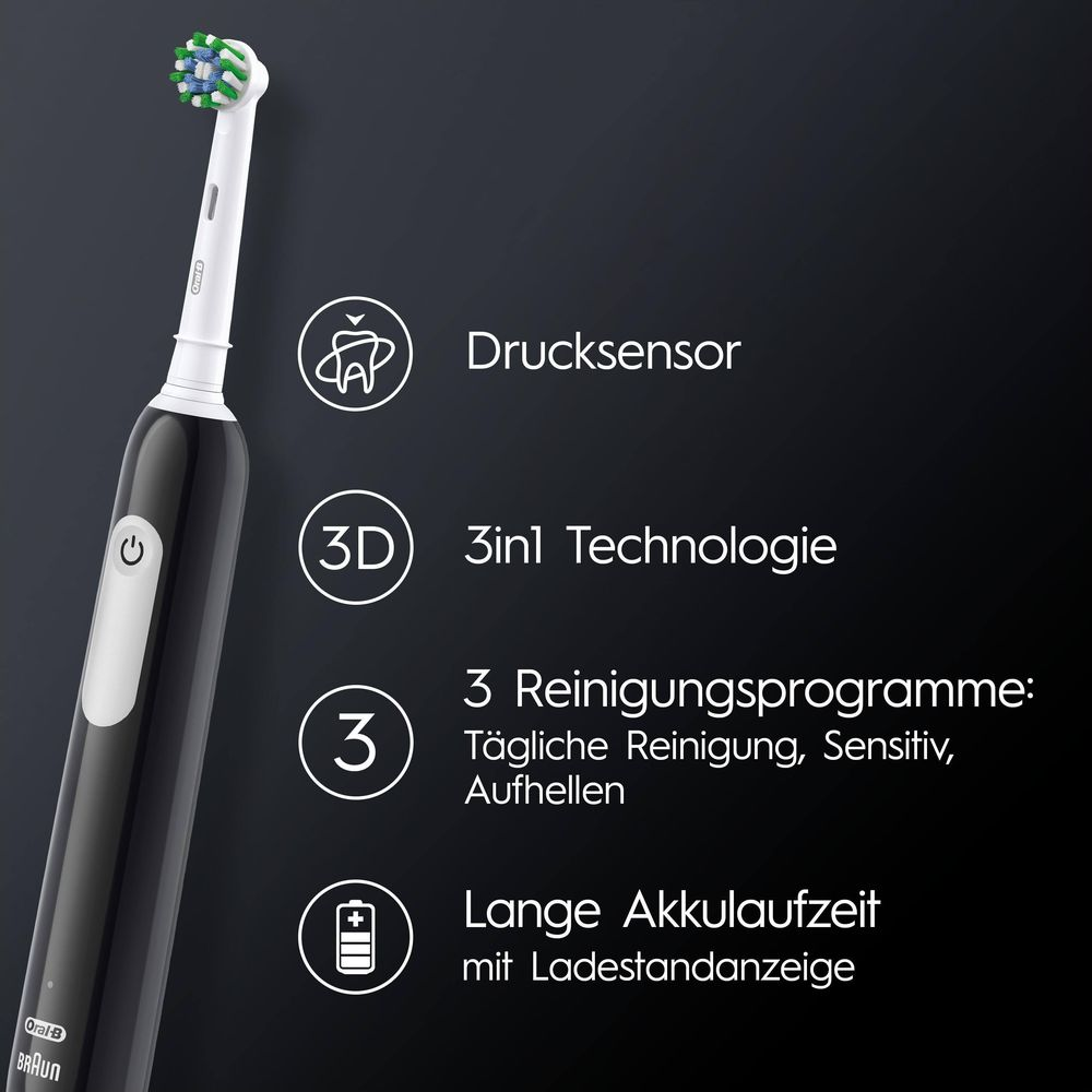 Czarna szczoteczka elektryczna z czujnikiem nacisku, technologią 3D, 3 trybami.